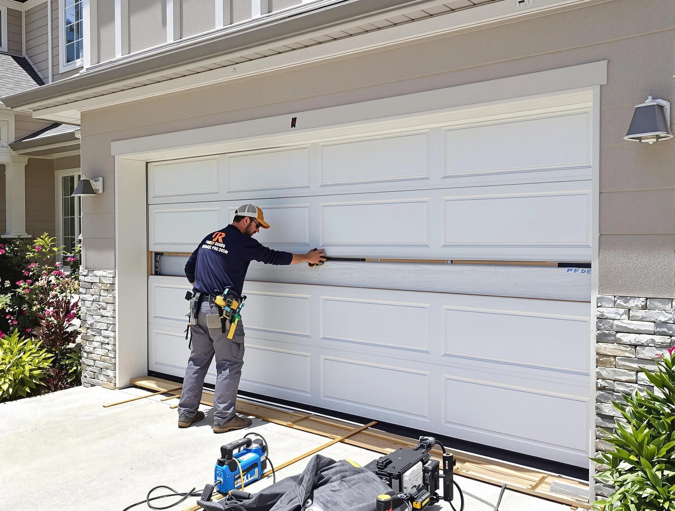 El Reno Garage Door Repair team performing complete garage door replacement at El Reno residence