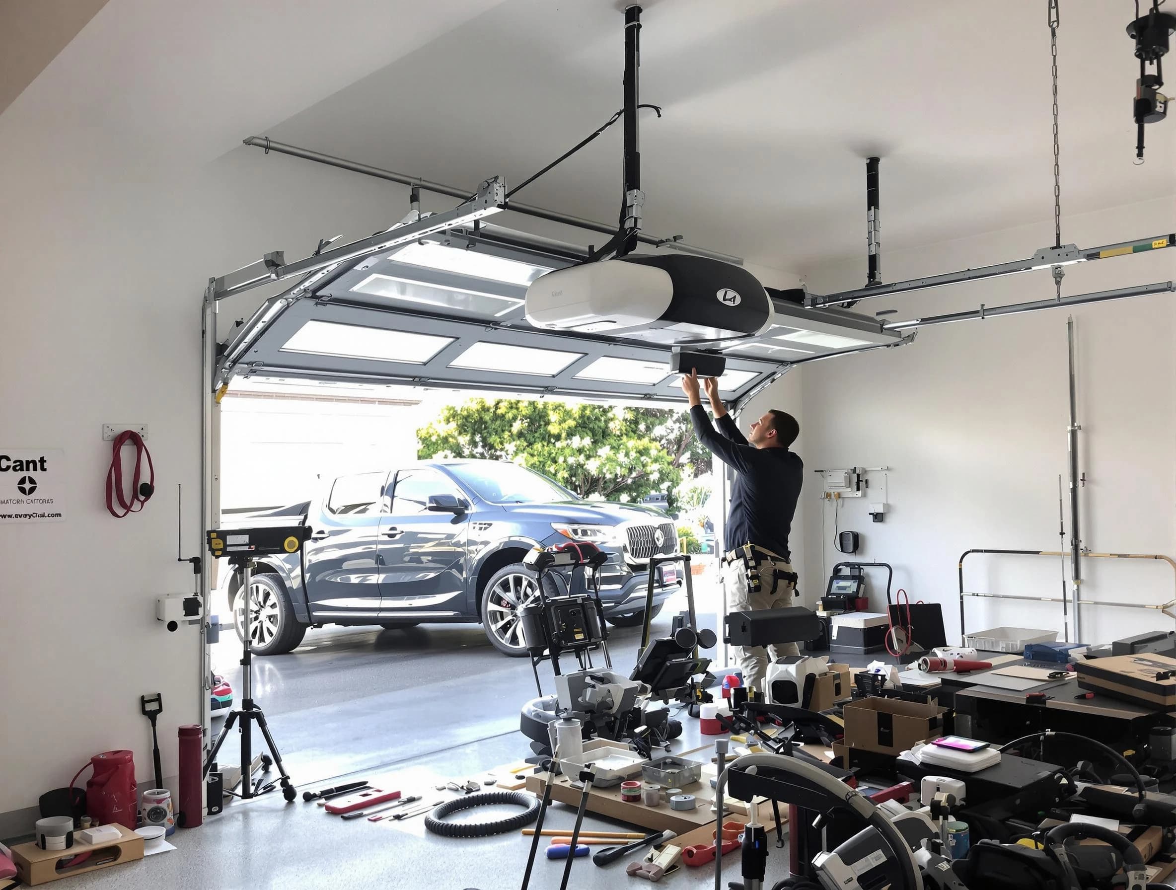 El Reno Garage Door Repair specialist installing smart garage door opener system in El Reno home