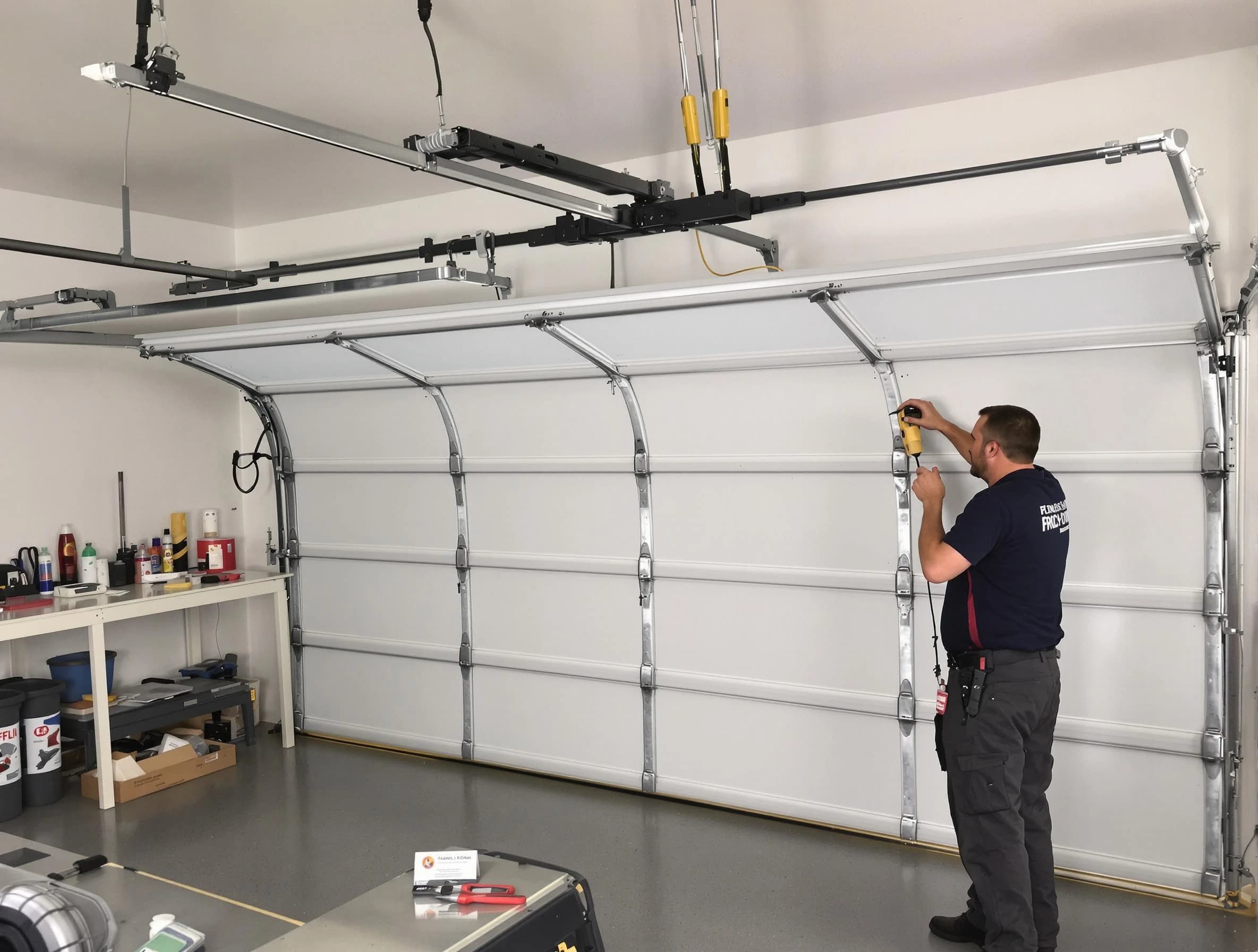 El Reno Garage Door Repair certified technician performing overhead door system repair in El Reno
