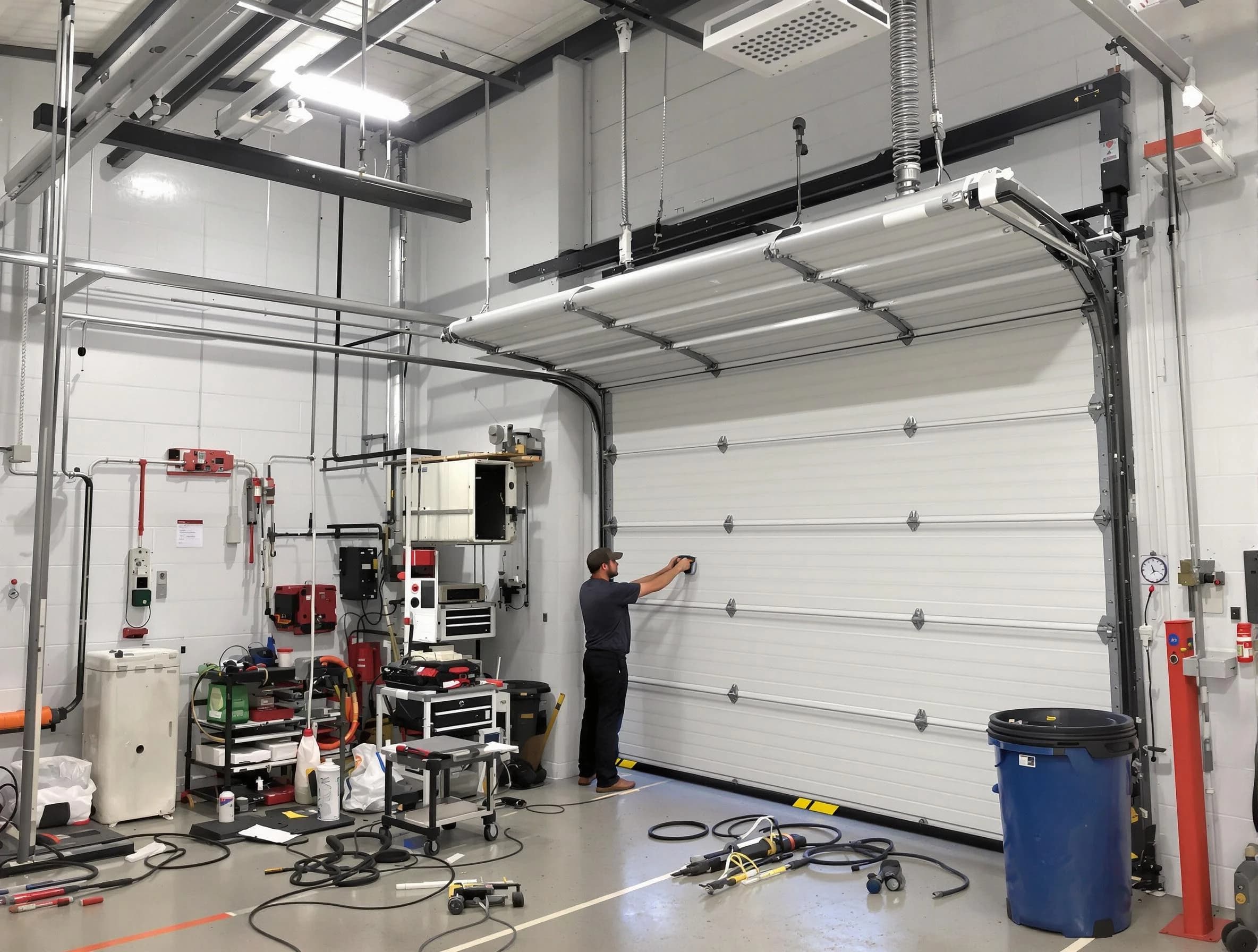 El Reno Garage Door Repair certified technician performing commercial door repair at a El Reno business facility