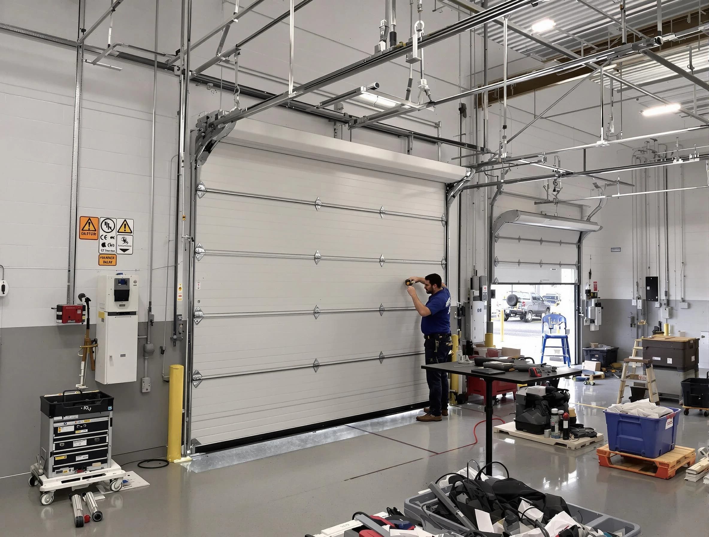 Commercial garage door repair being performed by El Reno Garage Door Repair expert in El Reno