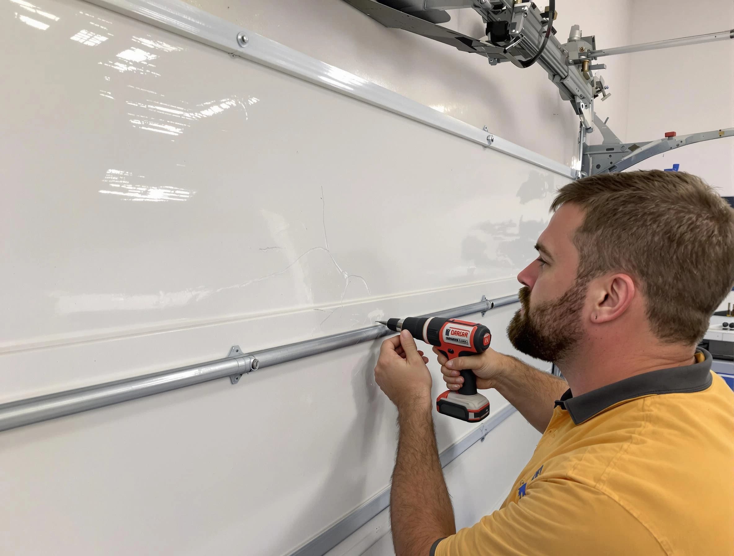 El Reno Garage Door Repair expert performing dent repair on garage door in El Reno