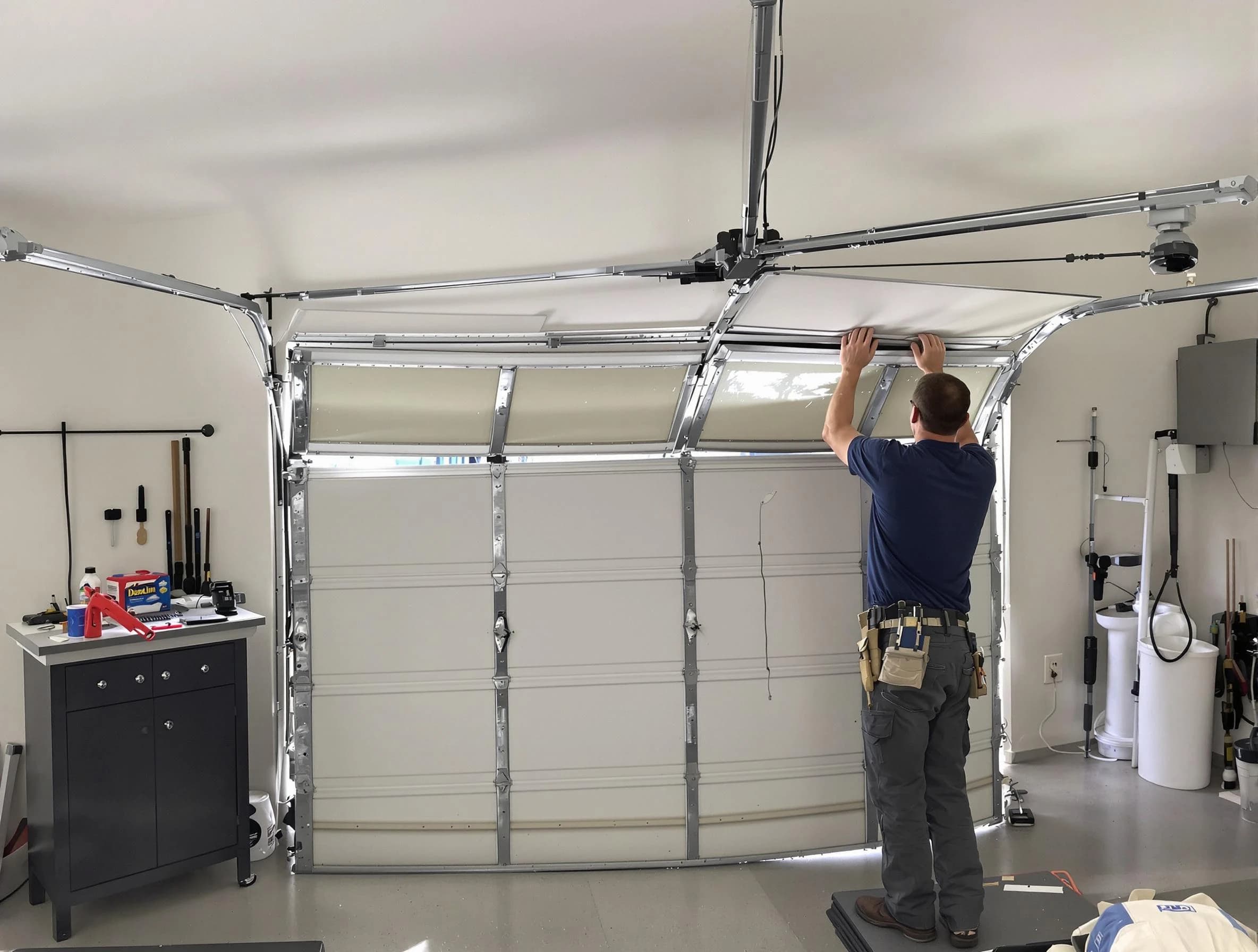 El Reno Garage Door Repair specialist performing precise section replacement on El Reno garage door