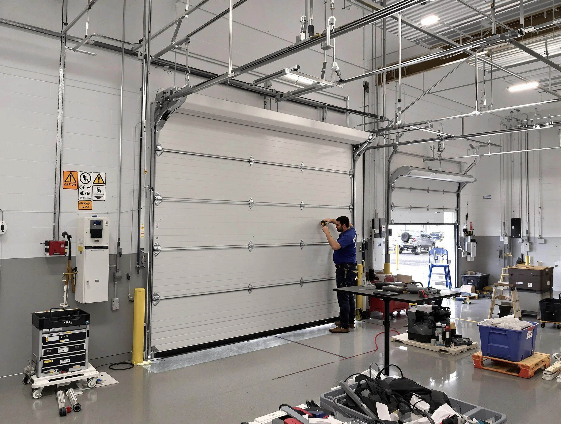 Commercial garage door repair being performed by El Reno Garage Door Repair expert in El Reno