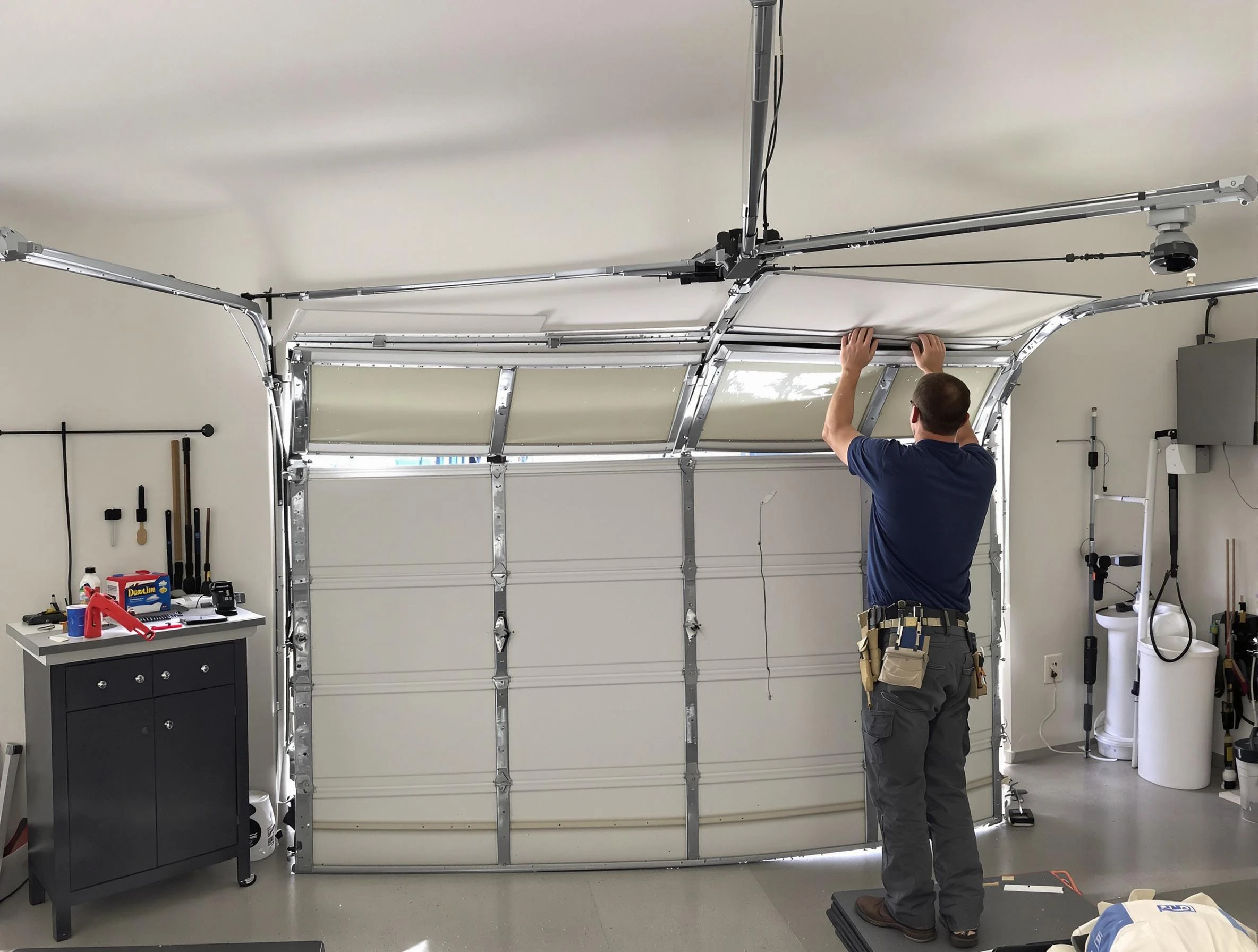 El Reno Garage Door Repair specialist performing precise section replacement on El Reno garage door
