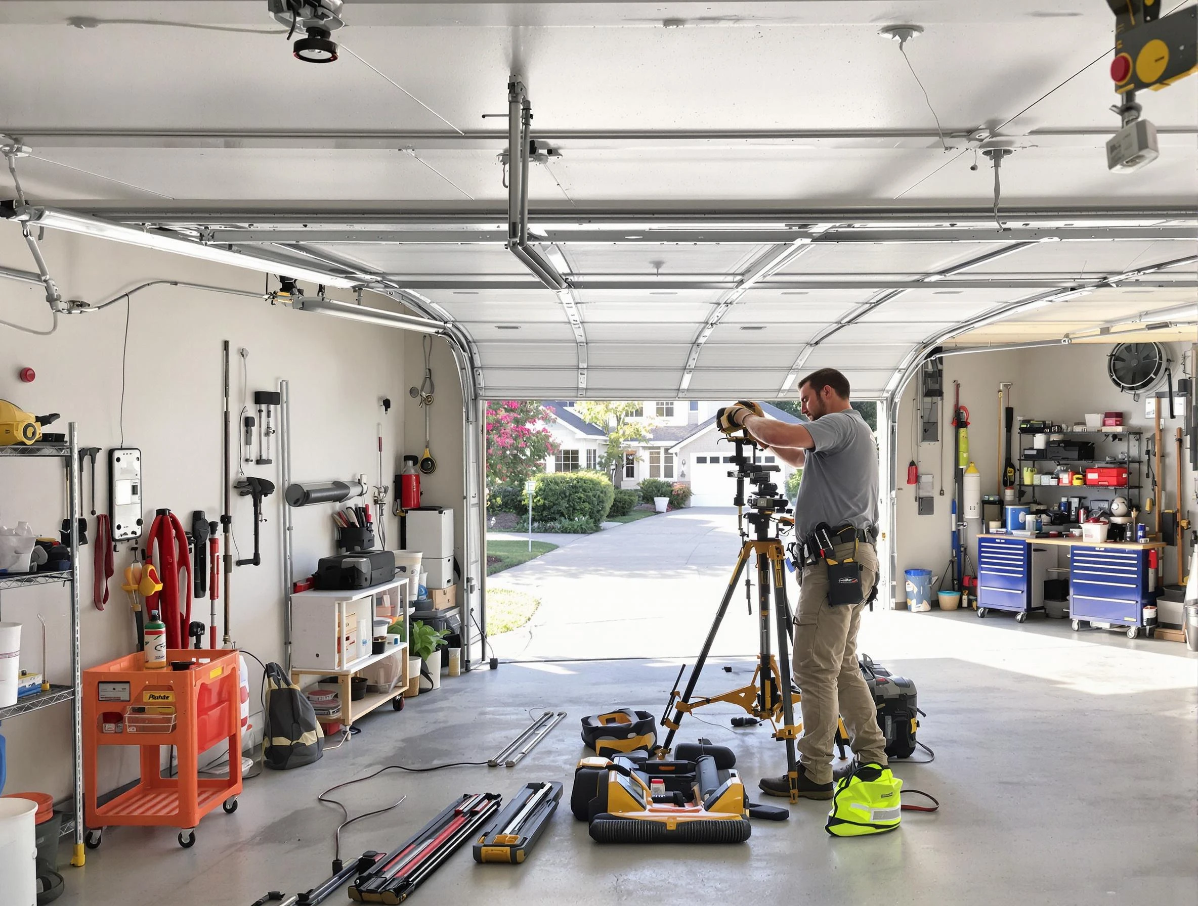 El Reno Garage Door Repair specialist performing laser-guided track alignment in El Reno